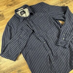 Scotch & Soda Button‎ Up Shirt Men's Large Striped Woven Navy Cotton